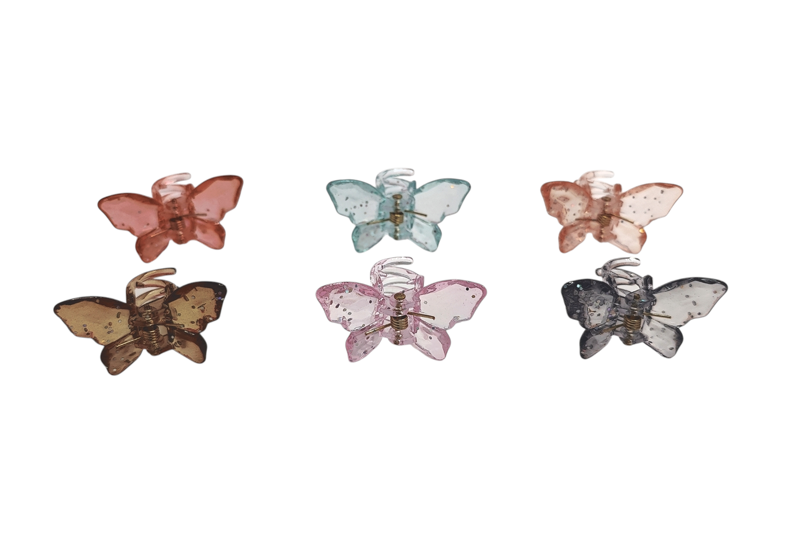 Set of 6 Mini Butterfly Sparkly Glitter Transparent Hair Clutchers - Image 3