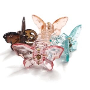 Set of 4 Vibrant Butterfly Sparkly Glitter Transparent Hair Clutchers