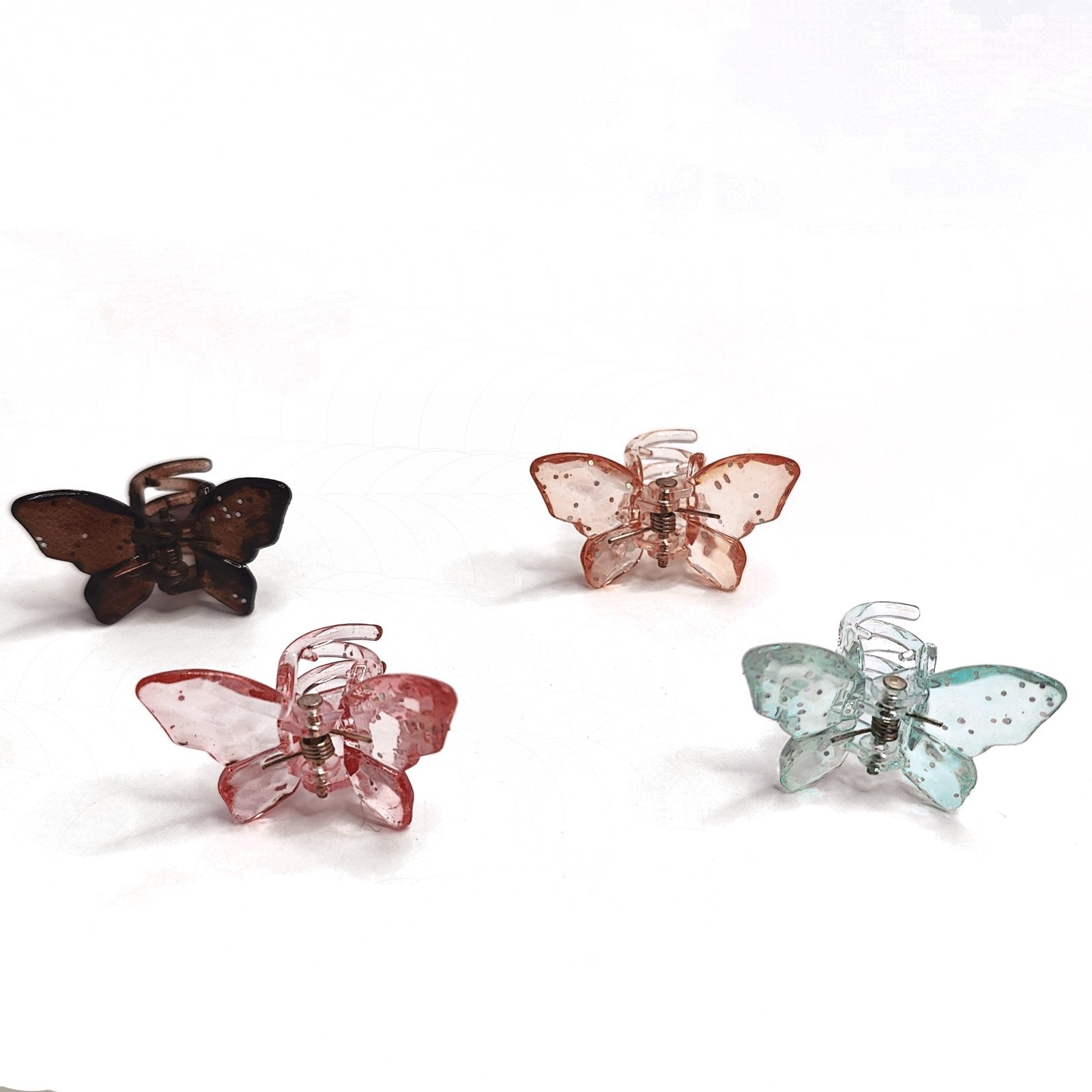 Set of 4 Vibrant Butterfly Sparkly Glitter Transparent Hair Clutchers - Image 2