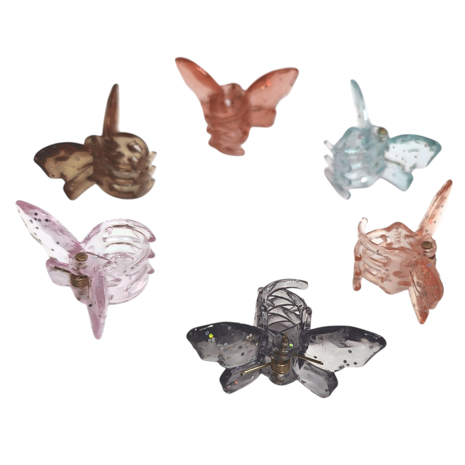 Set of 6 Mini Butterfly Sparkly Glitter Transparent Hair Clutchers - Image 5