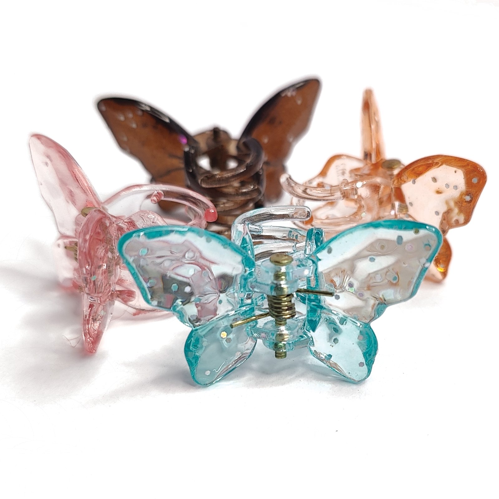 Set of 4 Vibrant Butterfly Sparkly Glitter Transparent Hair Clutchers - Image 5
