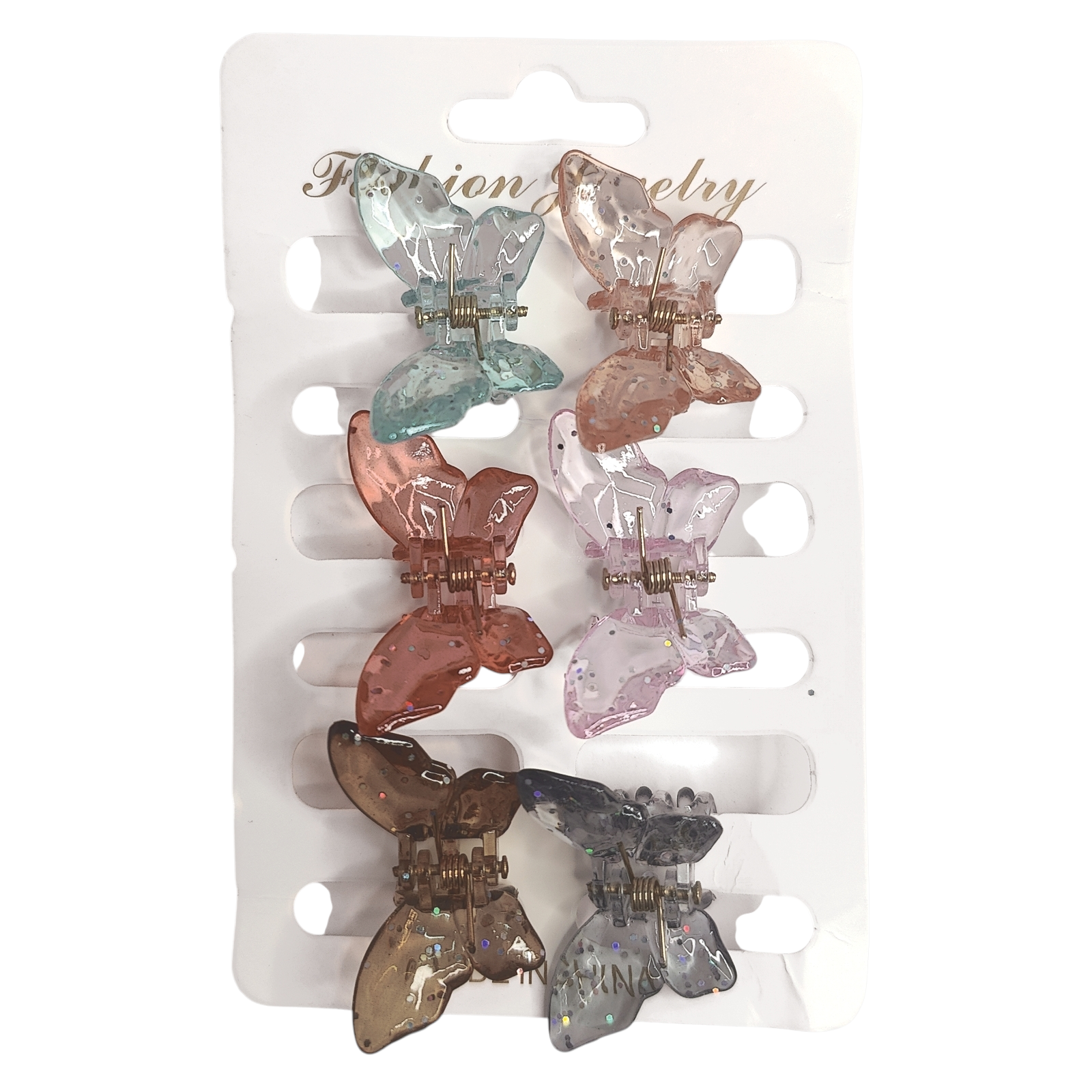 Set of 6 Mini Butterfly Sparkly Glitter Transparent Hair Clutchers - Image 7