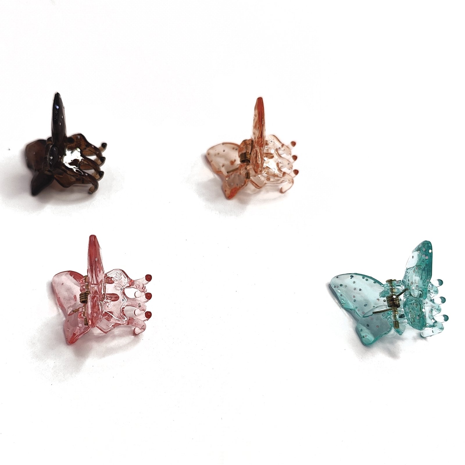 Set of 4 Vibrant Butterfly Sparkly Glitter Transparent Hair Clutchers - Image 3