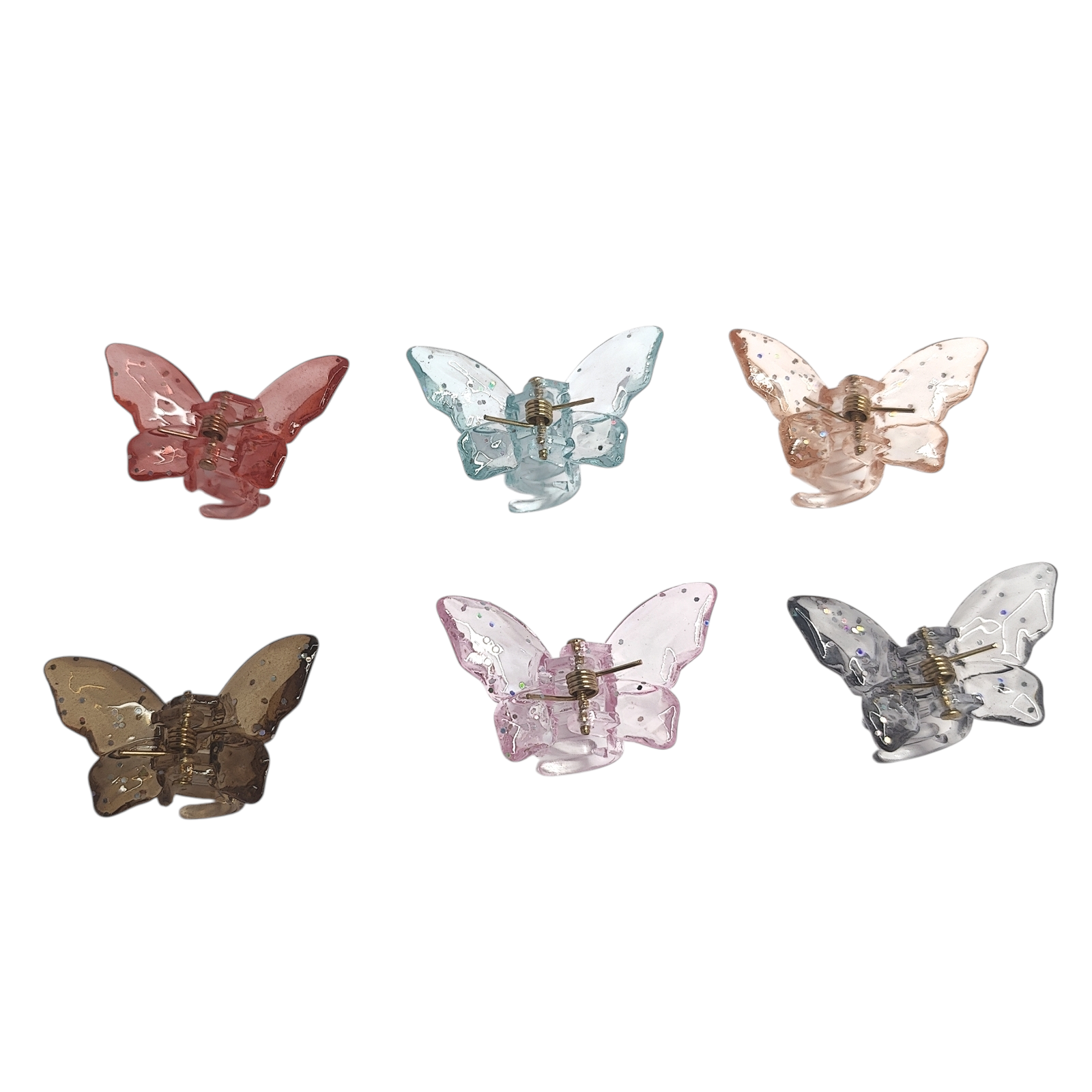 Set of 6 Mini Butterfly Sparkly Glitter Transparent Hair Clutchers - Image 6