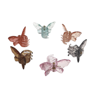 Set of 6 Mini Butterfly Sparkly Glitter Transparent Hair Clutchers