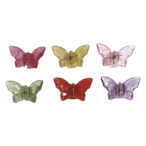 Set of 6 Vibrant Butterfly Sparkly Glitter Transparent Hair Clutchers