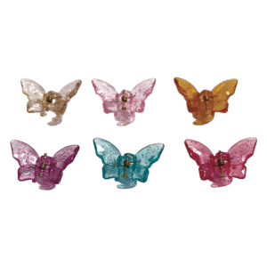 Set of 6 Mini Butterfly Sparkly Glitter Transparent Hair Clutchers