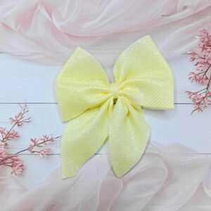 Yellow Shimmering Metallic Ribbon Hair Bow Clip