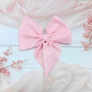 Pink Shimmering Metallic Ribbon Hair Bow Clip