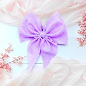 Purple Shimmering Metallic Ribbon Hair Bow Clip