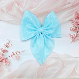 Blue Shimmering Metallic Ribbon Hair Bow Clip