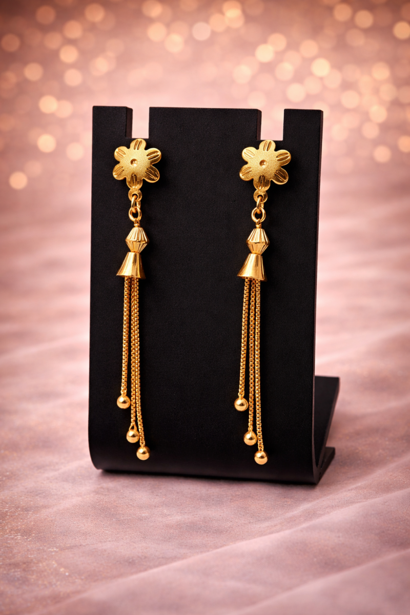 Gold-Plated Floral Tassel Drop Earrings for Women