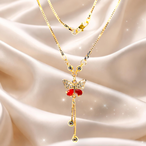 Elegant Butterfly Pendant Necklace (AD Jewellery) – Red Stone | Gold Finish