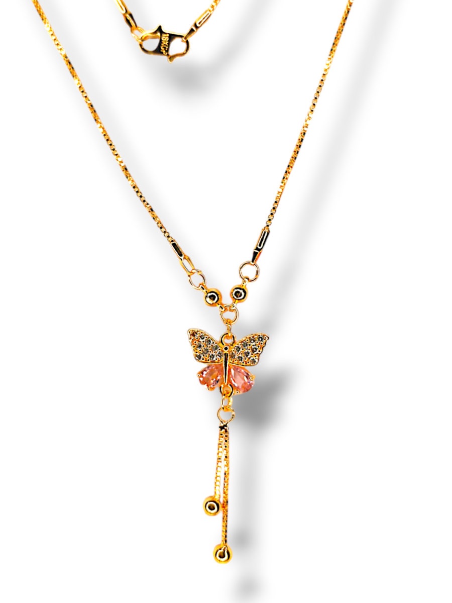 Gold-Plated Butterfly Pendant Necklace with AD Stones & Tassel - Image 2