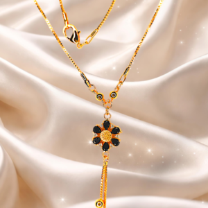 Elegant Black Floral Pendant Necklace (AD Jewellery) – Gold & Black Finish